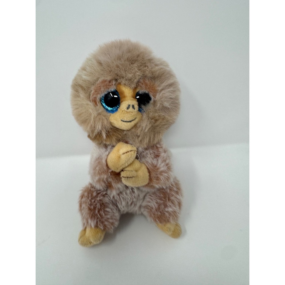 Ty Beanie Boos Stubby Monkey Plush Brown Tan Blue Glitter Eyes Small 6 Inch